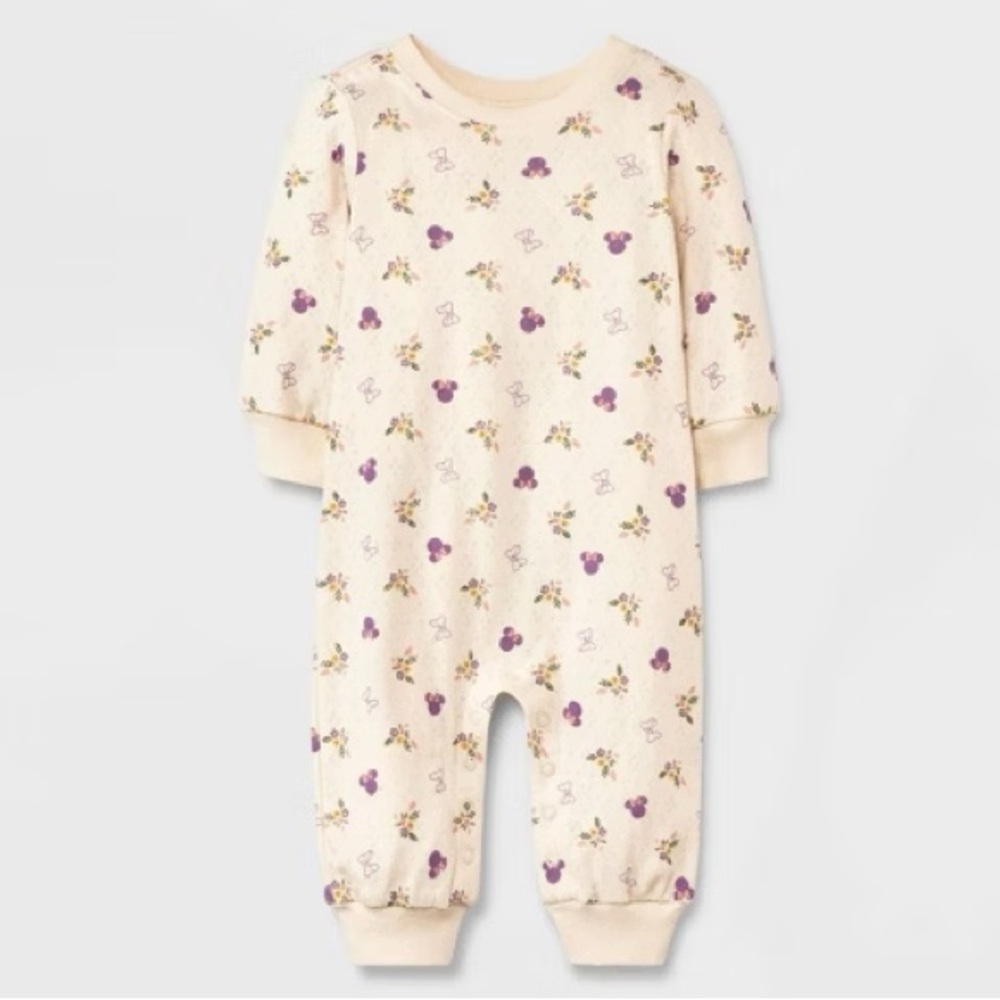 NWT DISNEY BABY‎ Ivory and Purple Minnie Mouse Floral Patterned Onesie Size 0-3M